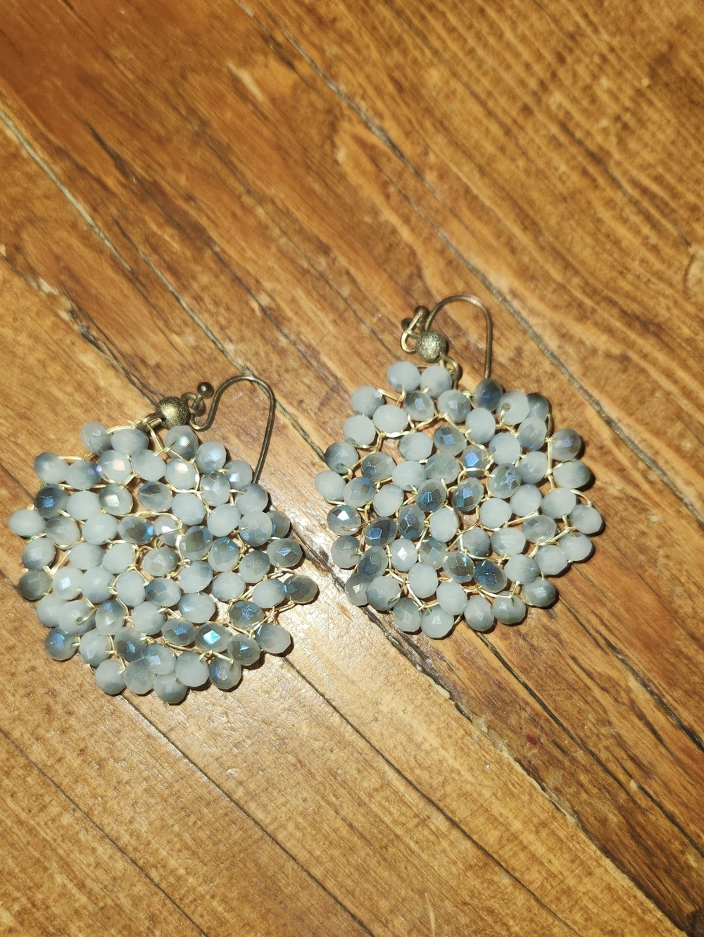 Sparkly Earrings, Light Blue Beads